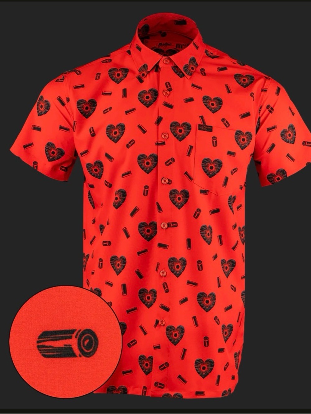 Retro Rifle SHATTERED Mens XL Red & Black Hearts Shot Gun Super Stretch RARE